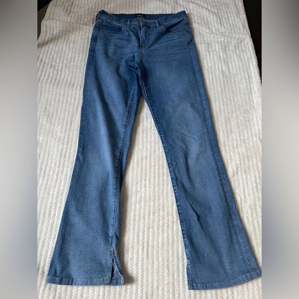 Express Blue Flare Jeans with Front Hem‎ Slit